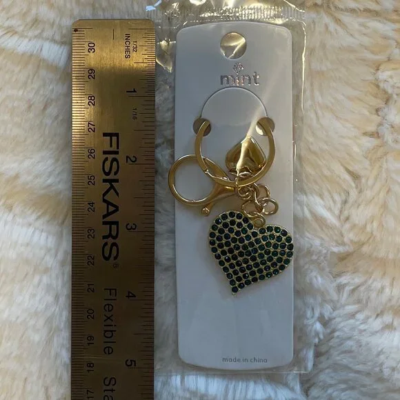 Mint Pave Turquoise Crystal Gold Key Chain - Picture 4 of 4